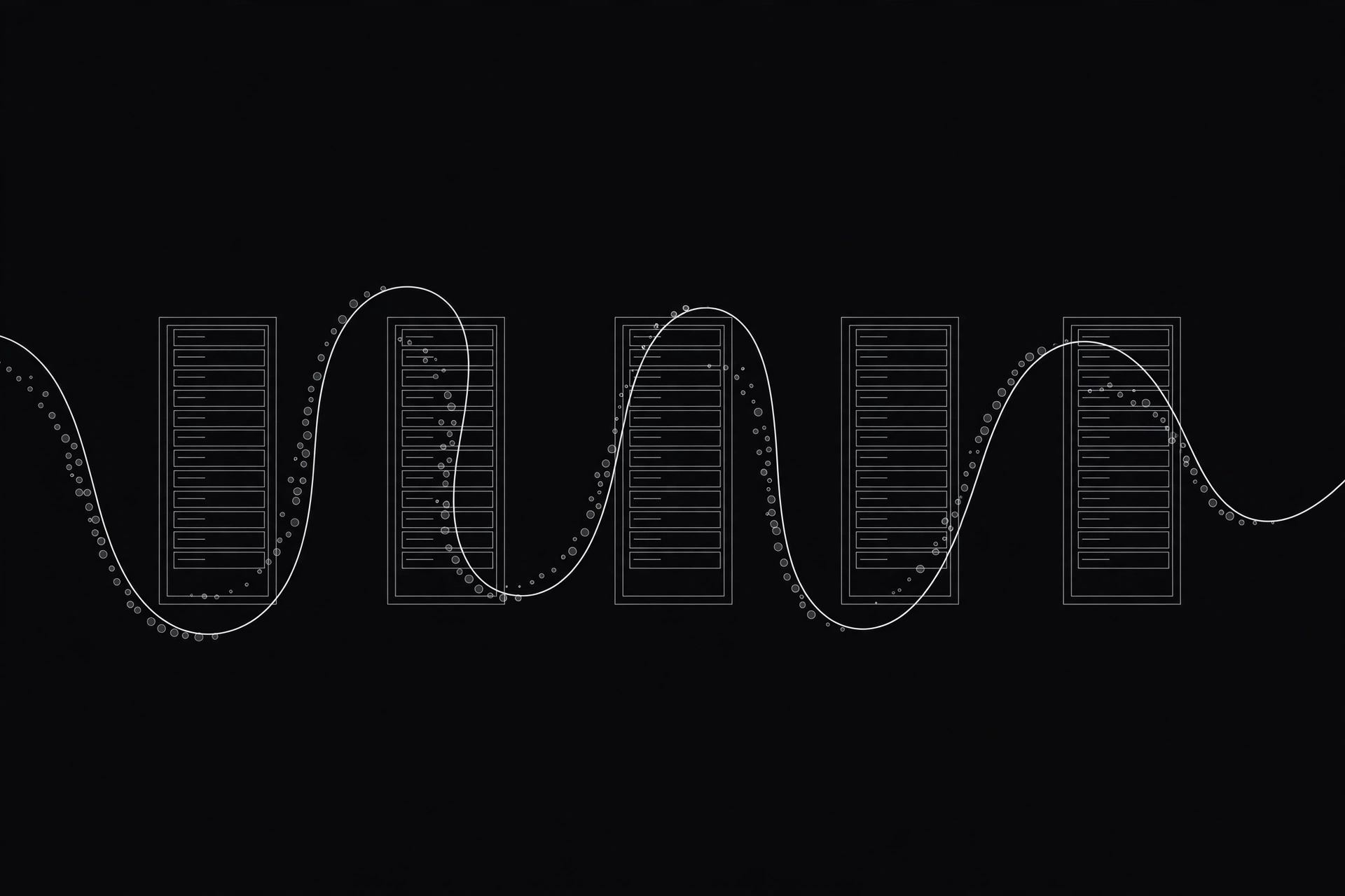 Illustration of a data flow weaving through proxy servers