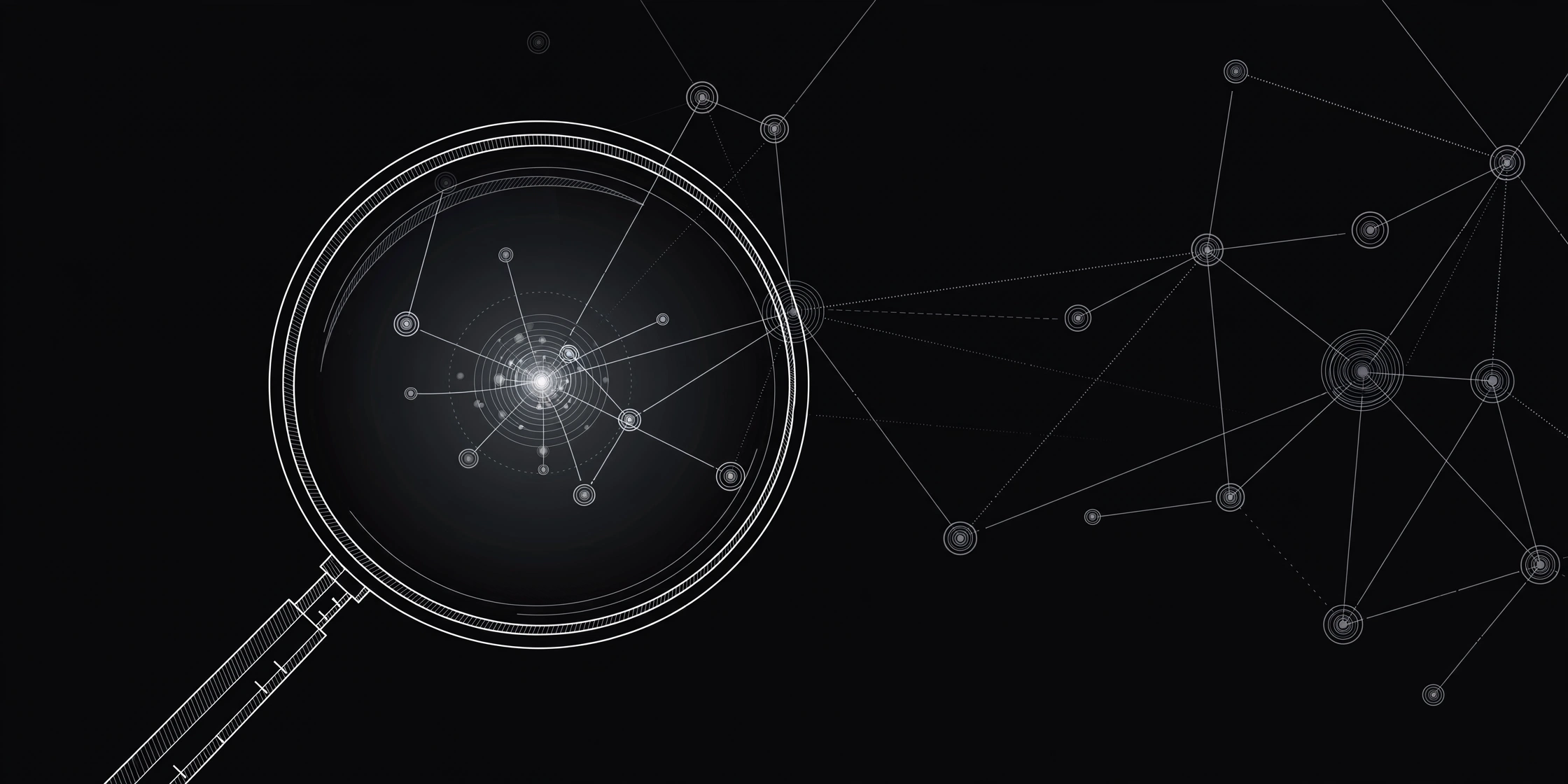 Illustration of a magnifying glass inspecting a network of proxy nodes