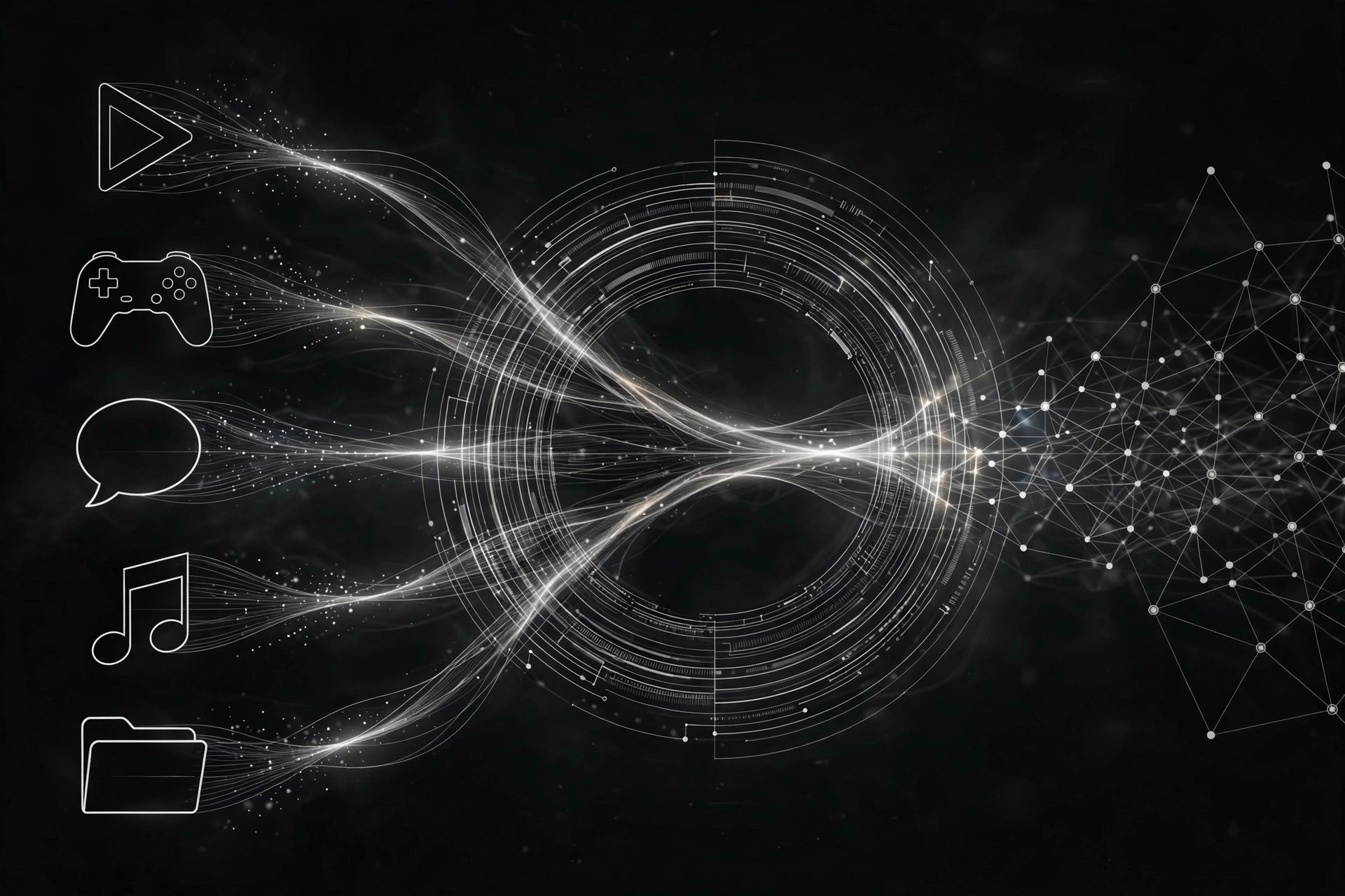 Abstract illustration of video, gaming and app traffic flowing through a SOCKS5 gateway